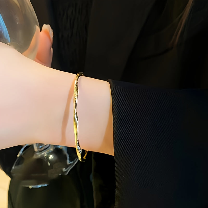 Adjustable Minimalist Twisted Gold Bangle