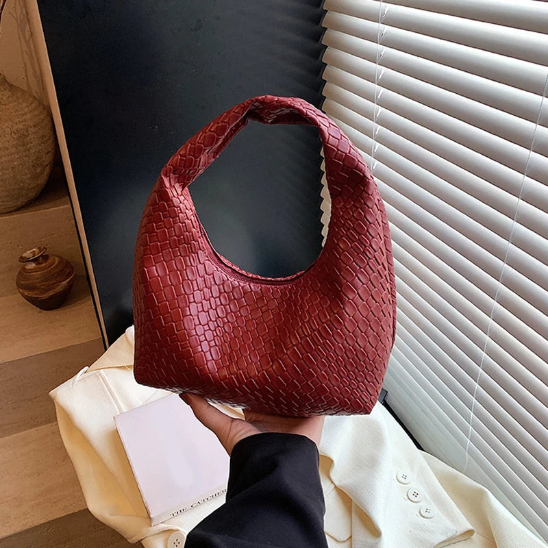 CLASSIC WOVEN EMBOSSED PU LEATHER HOBO BAG