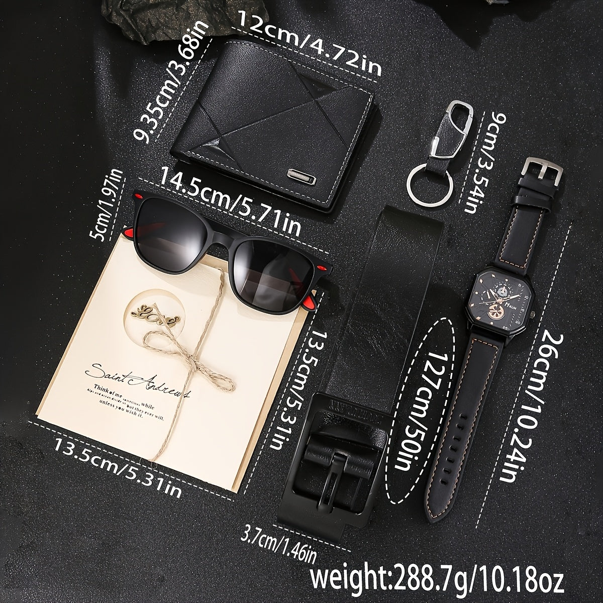 The gift that makes him smile when he opens it: Elegant 6 in 1 Set — Wallet, Watch, Sunglasses, Belt, Keyring + Card