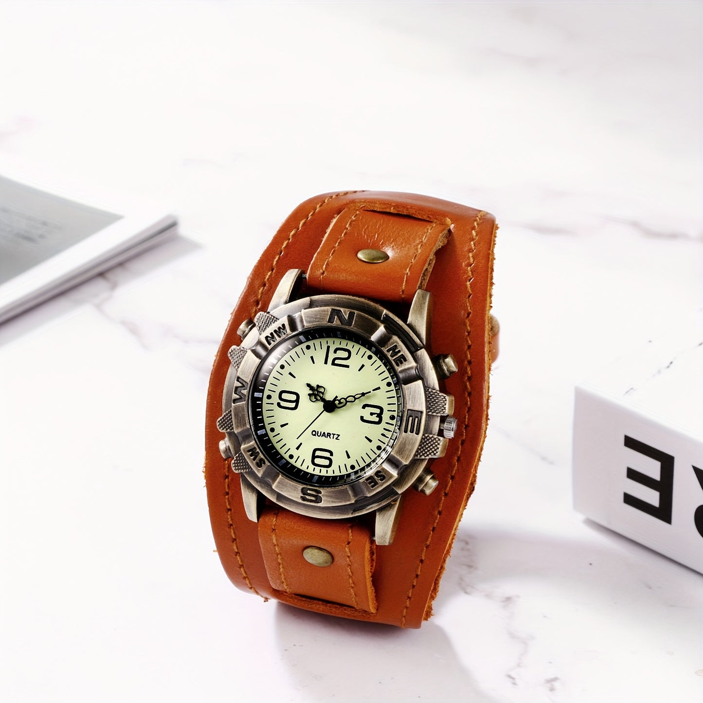 Vintage Steampunk Leather Biker Watch