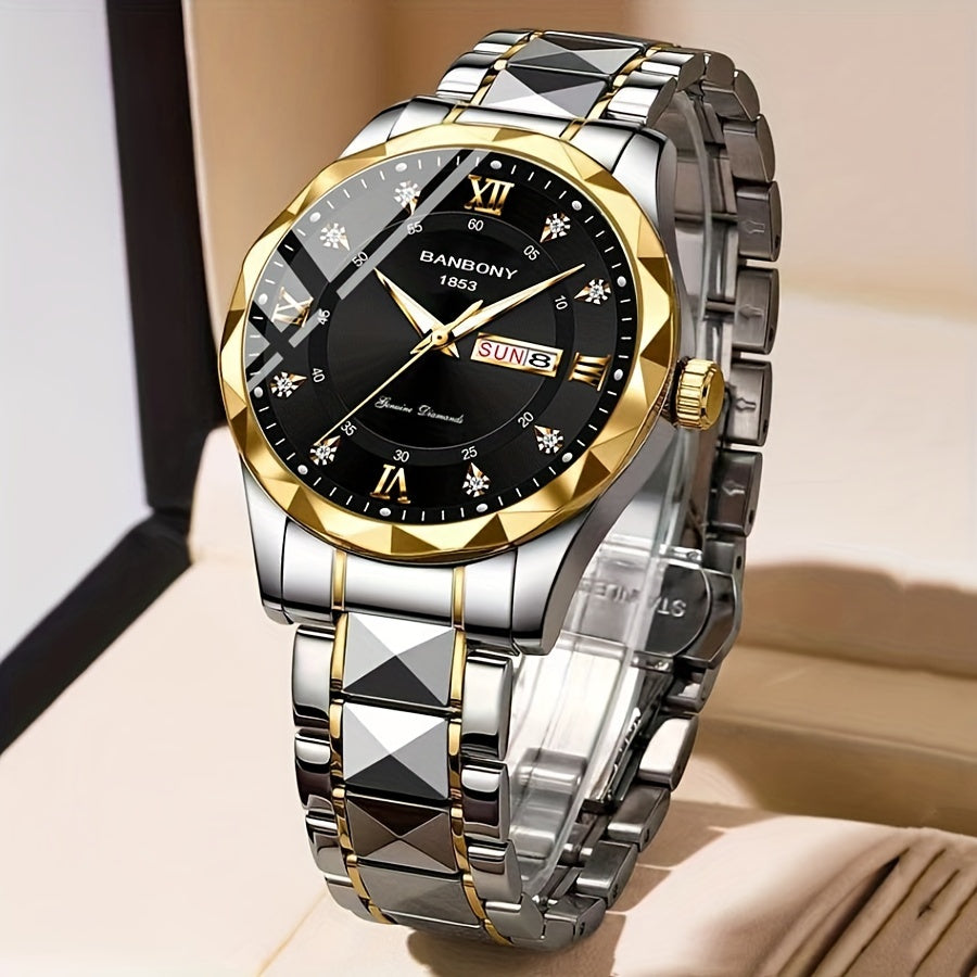 Luxury Stainless Steel Roman Numeral Quartz Watch