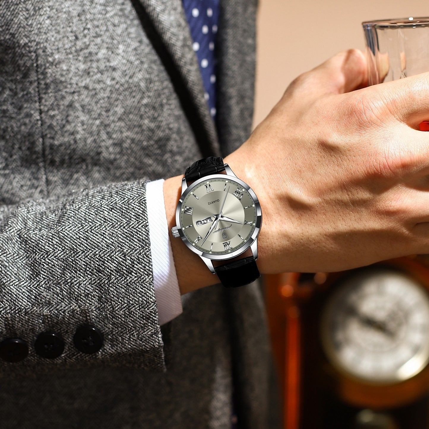 POEDAGAR MEN'S LEATHER WATCH