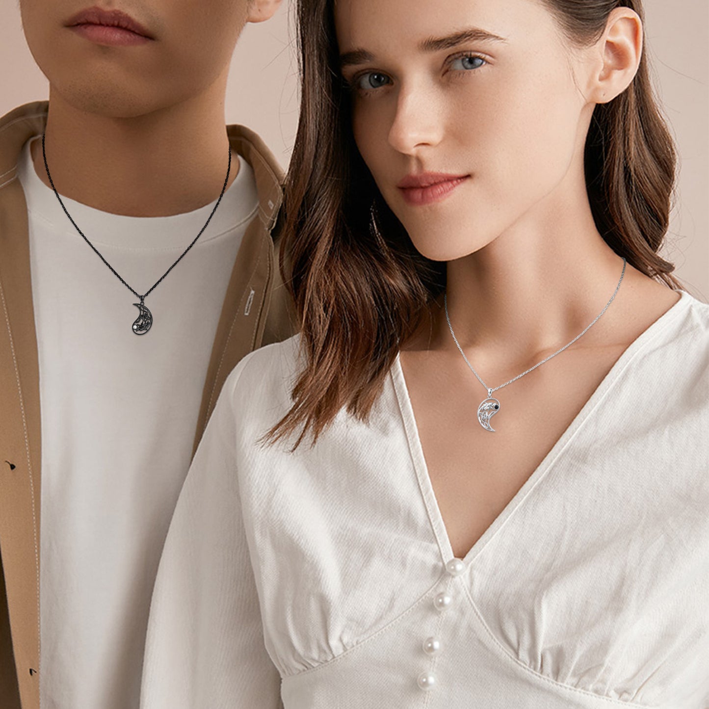 WOLF YIN YANG COUPLE NECKLACE 925 STERLING SILVER