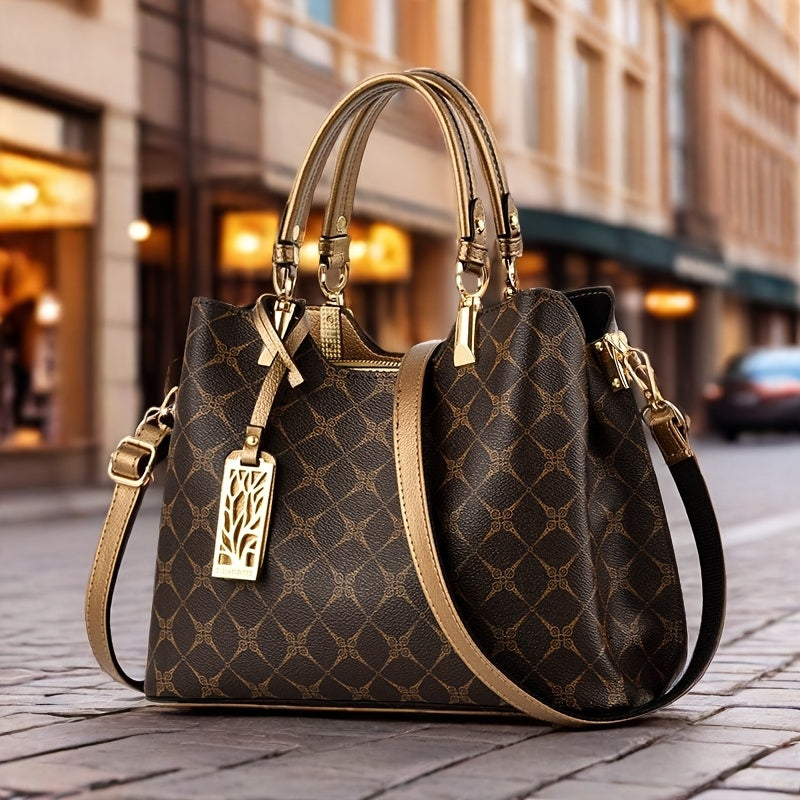 TOP-GRAIN GENUINE LEATHER GEOMETRIC HANDBAG