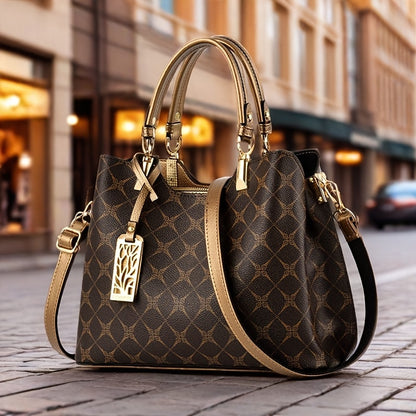 TOP-GRAIN GENUINE LEATHER GEOMETRIC HANDBAG