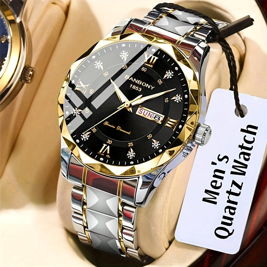 Luxury Stainless Steel Roman Numeral Quartz Watch