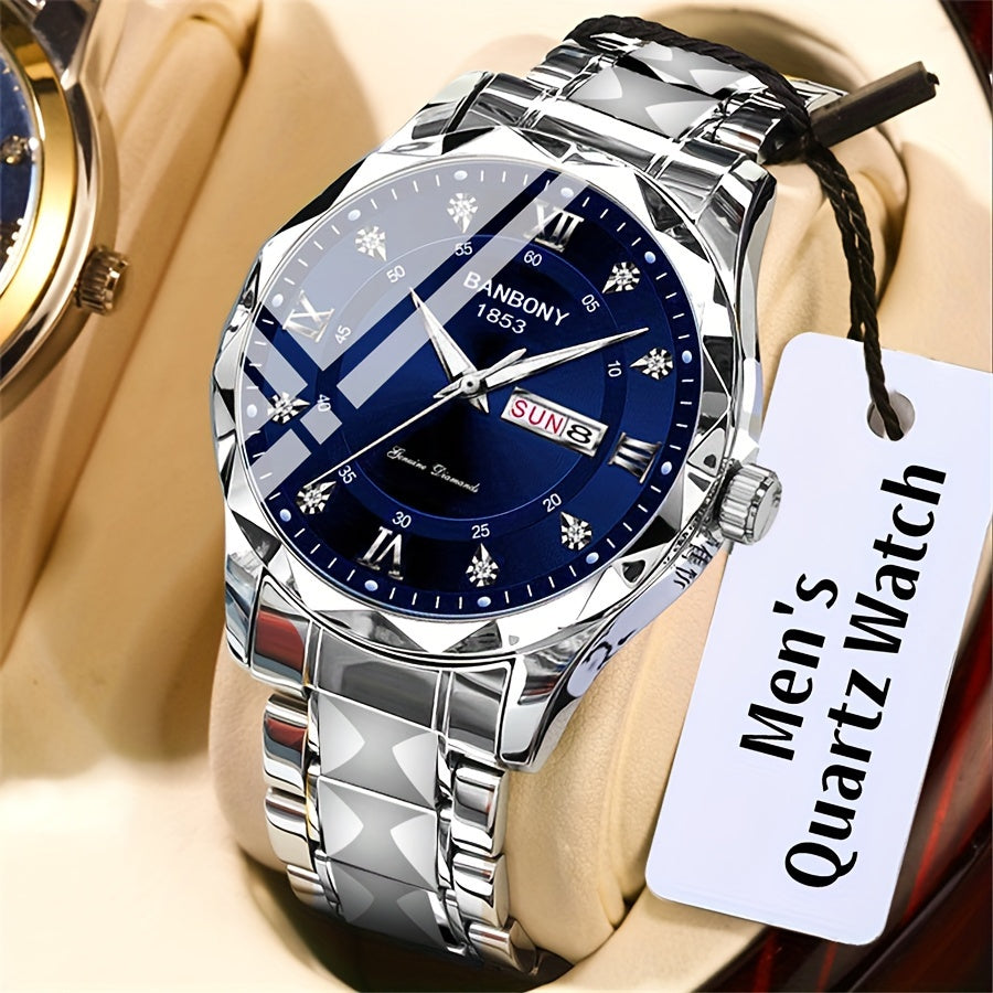 Luxury Stainless Steel Roman Numeral Quartz Watch
