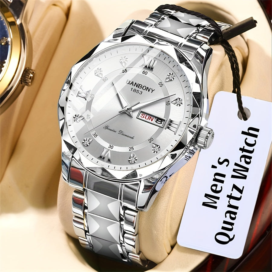 Luxury Stainless Steel Roman Numeral Quartz Watch