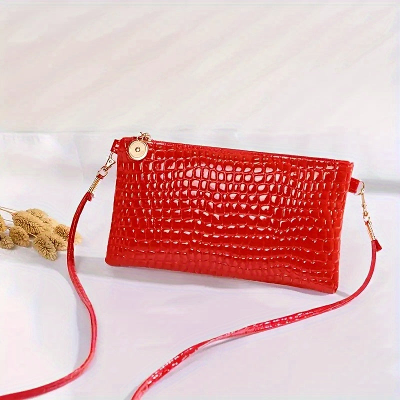 RED CROCODILE PATTERN MINI CROSSBODY BAG
