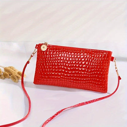 RED CROCODILE PATTERN MINI CROSSBODY BAG