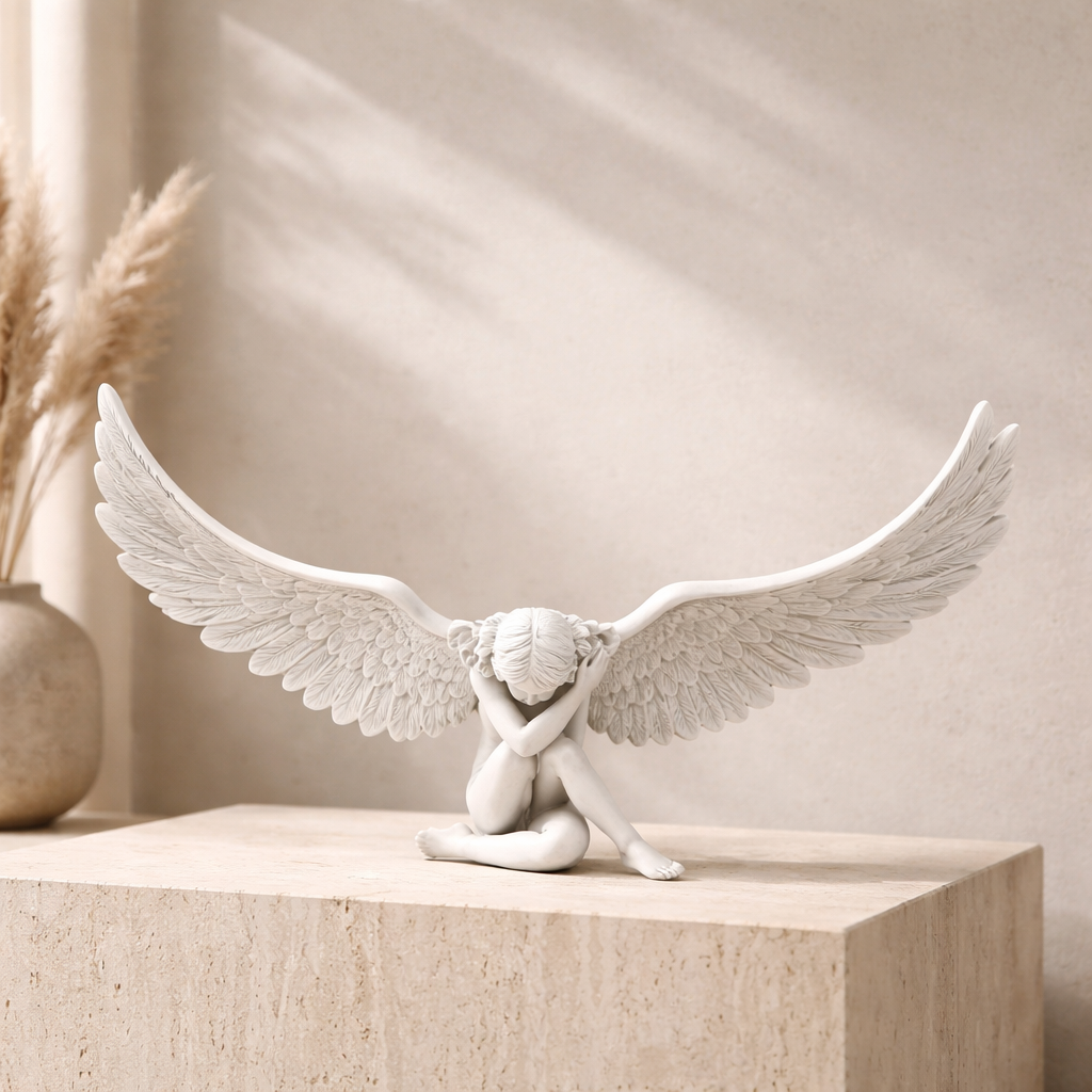Matte White Decorative Winged Figure Statue