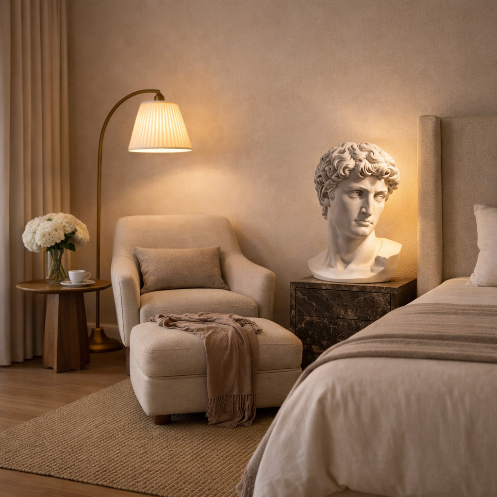 White David Bust Classical Sculpture