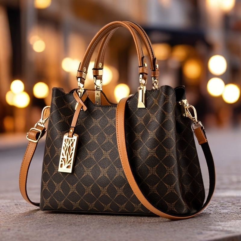 TOP-GRAIN GENUINE LEATHER GEOMETRIC HANDBAG