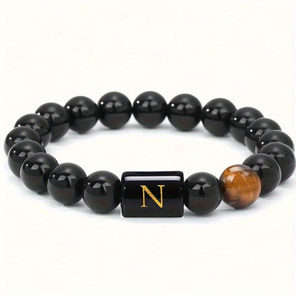 CUSTOM LETTER TIGER EYE BRACELET