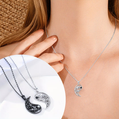 WOLF YIN YANG COUPLE NECKLACE 925 STERLING SILVER