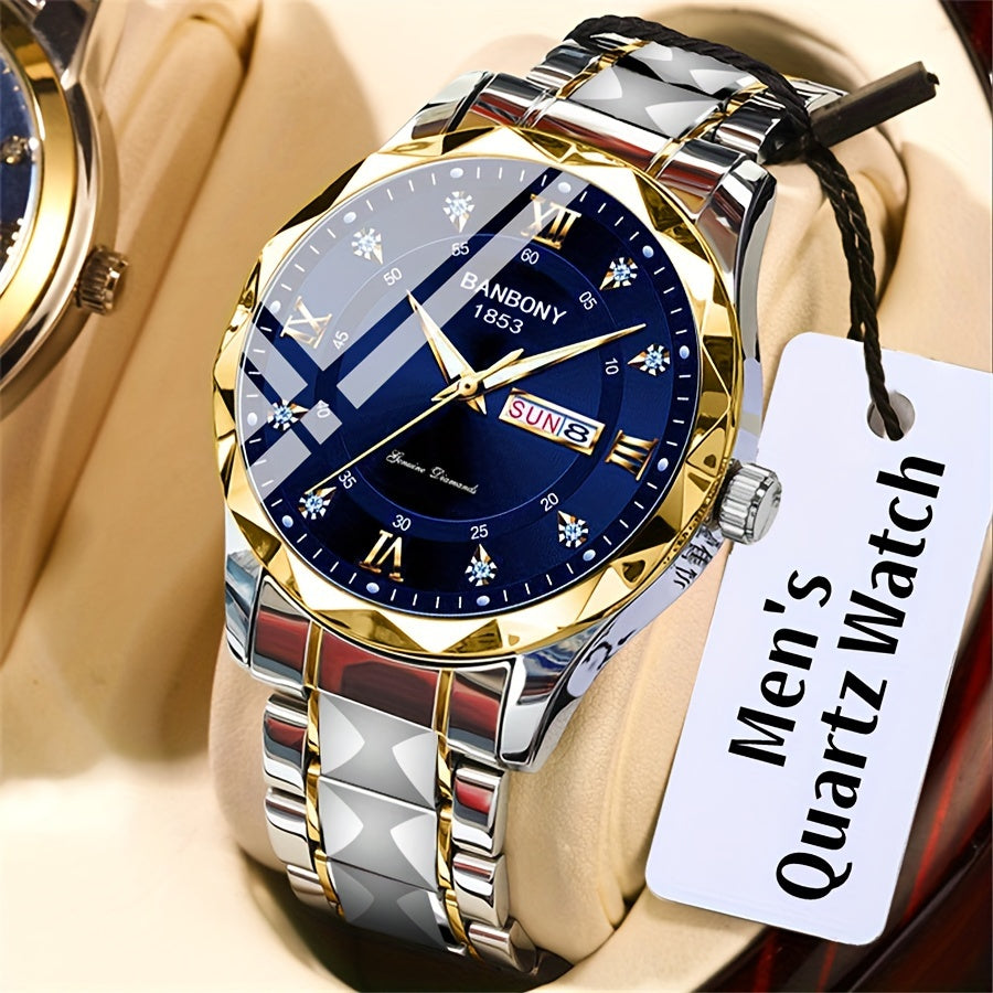 Luxury Stainless Steel Roman Numeral Quartz Watch