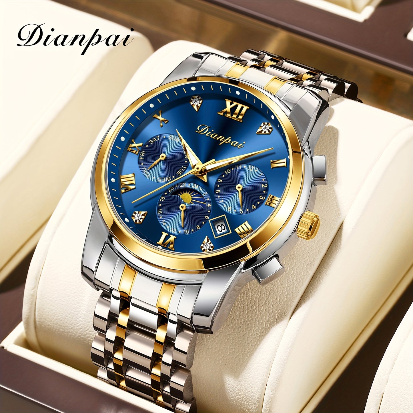 Men’s Automatic Blue Dial Moon Phase Watch