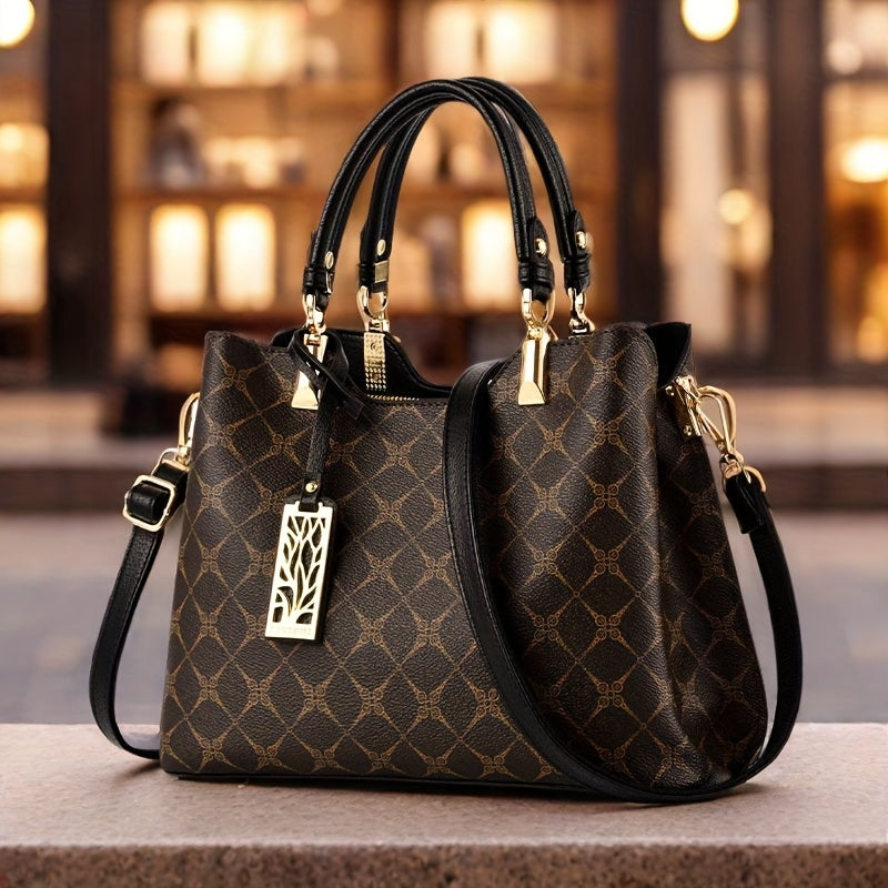 TOP-GRAIN GENUINE LEATHER GEOMETRIC HANDBAG