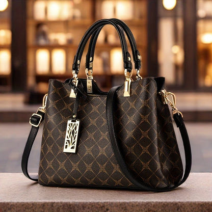 TOP-GRAIN GENUINE LEATHER GEOMETRIC HANDBAG