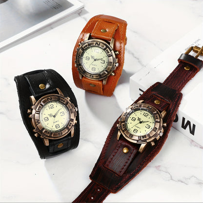 Vintage Steampunk Leather Biker Watch