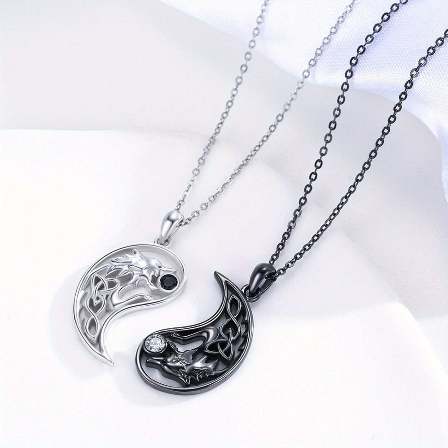 WOLF YIN YANG COUPLE NECKLACE 925 STERLING SILVER