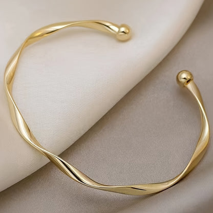 Adjustable Minimalist Twisted Gold Bangle