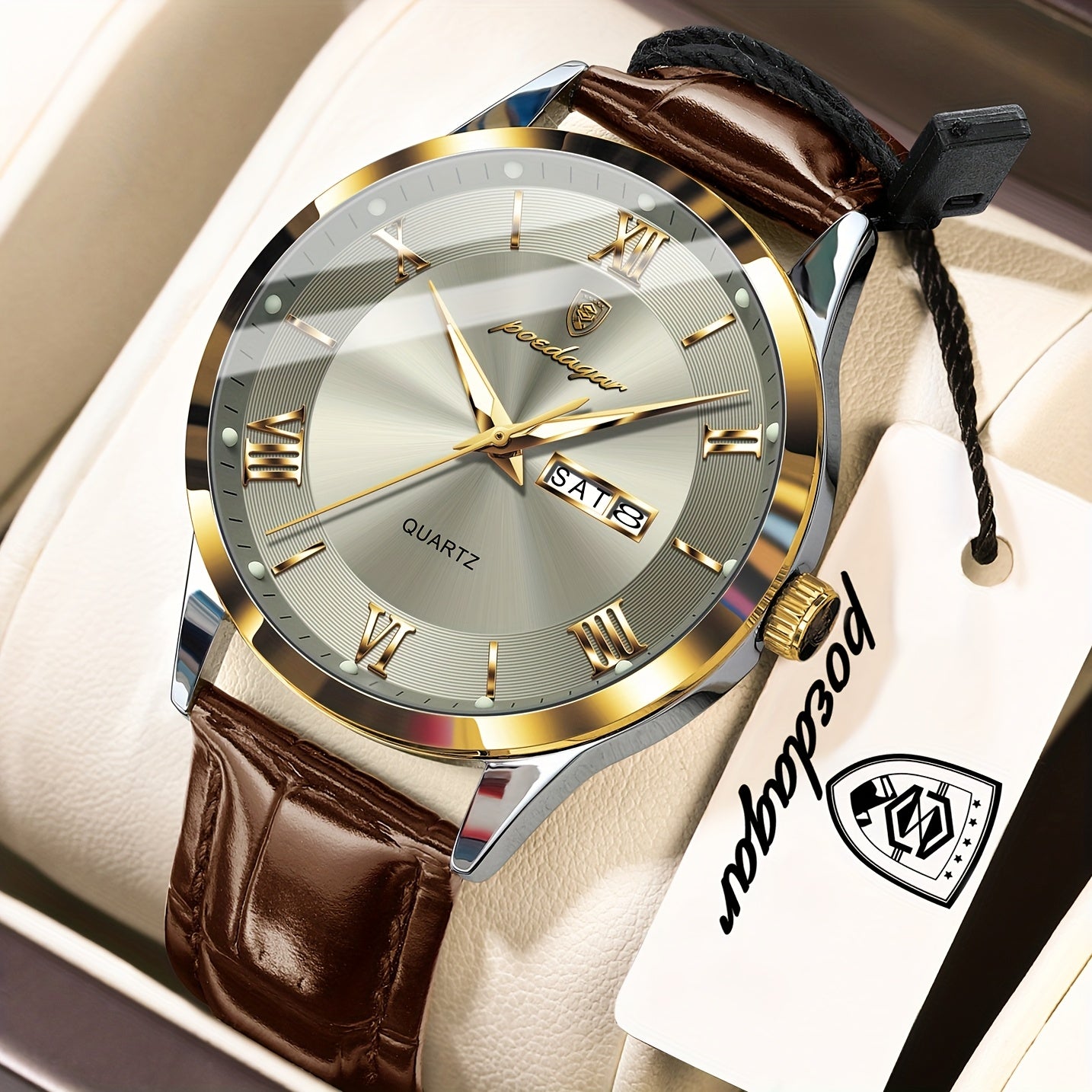 POEDAGAR MEN'S LEATHER WATCH