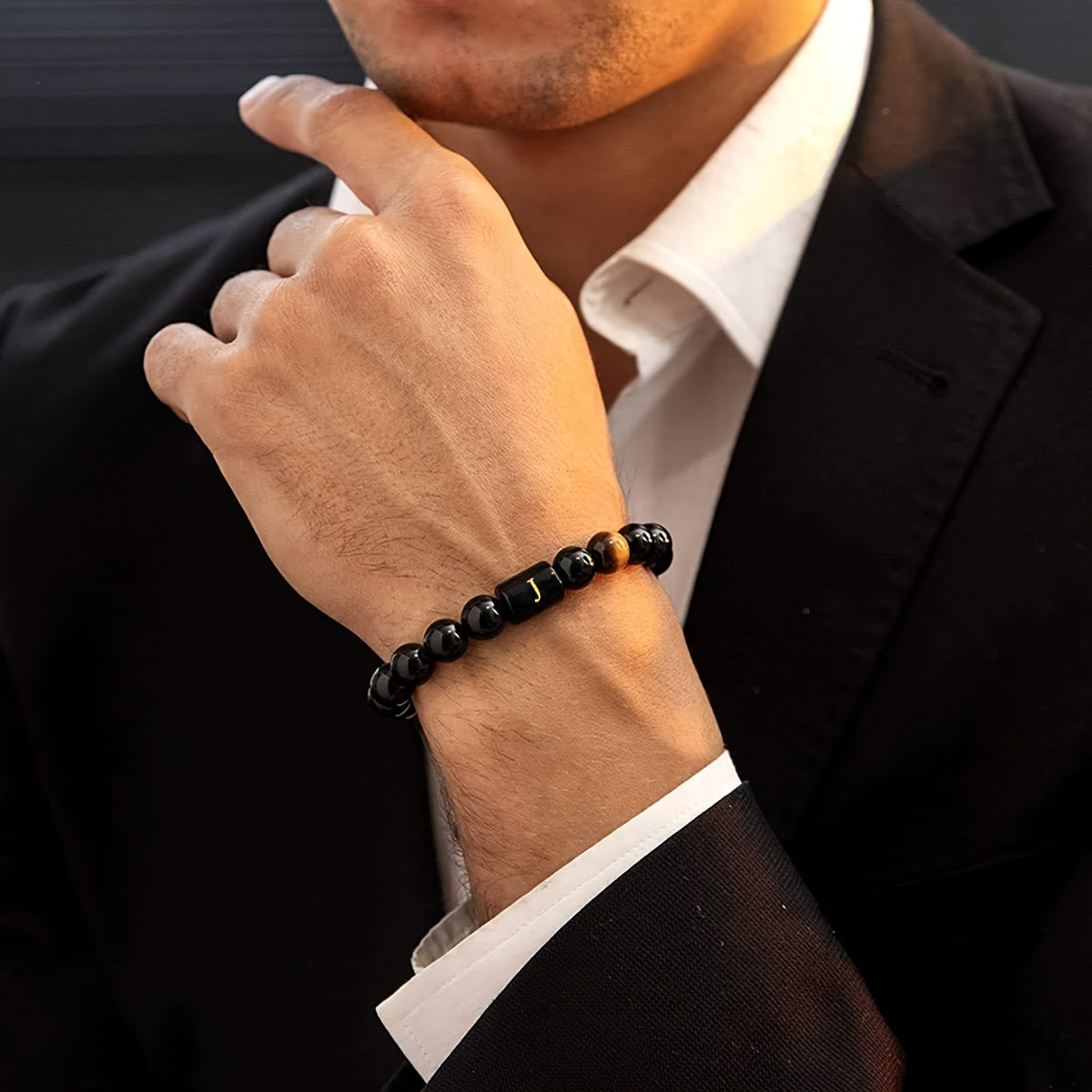 CUSTOM LETTER TIGER EYE BRACELET