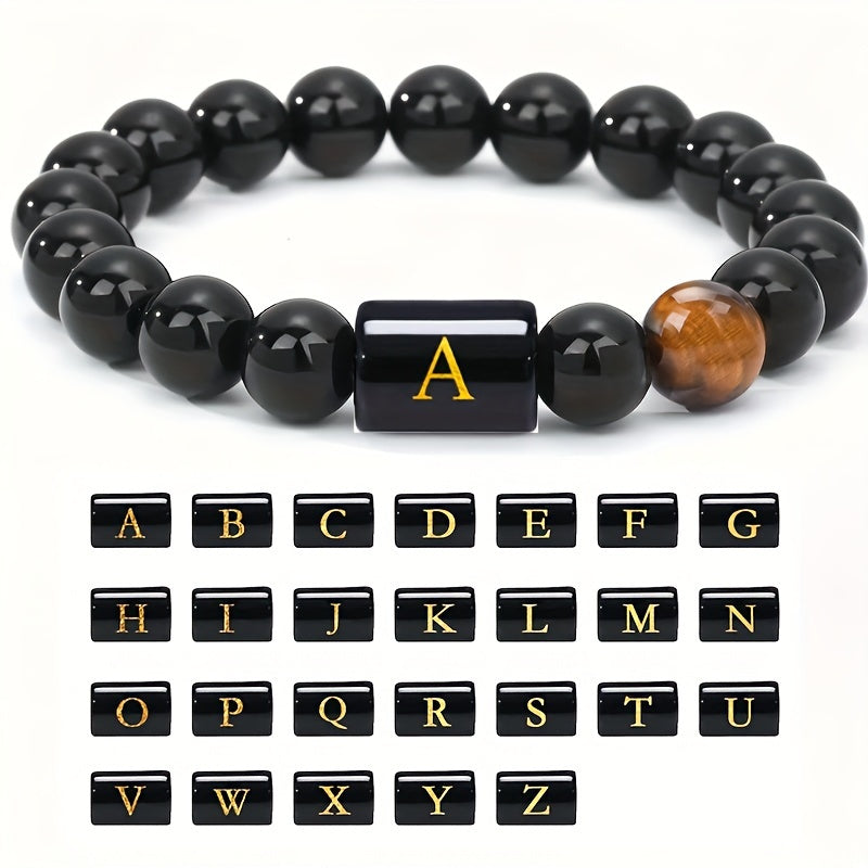 CUSTOM LETTER TIGER EYE BRACELET
