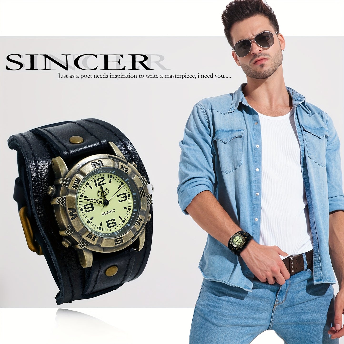 Vintage Steampunk Leather Biker Watch