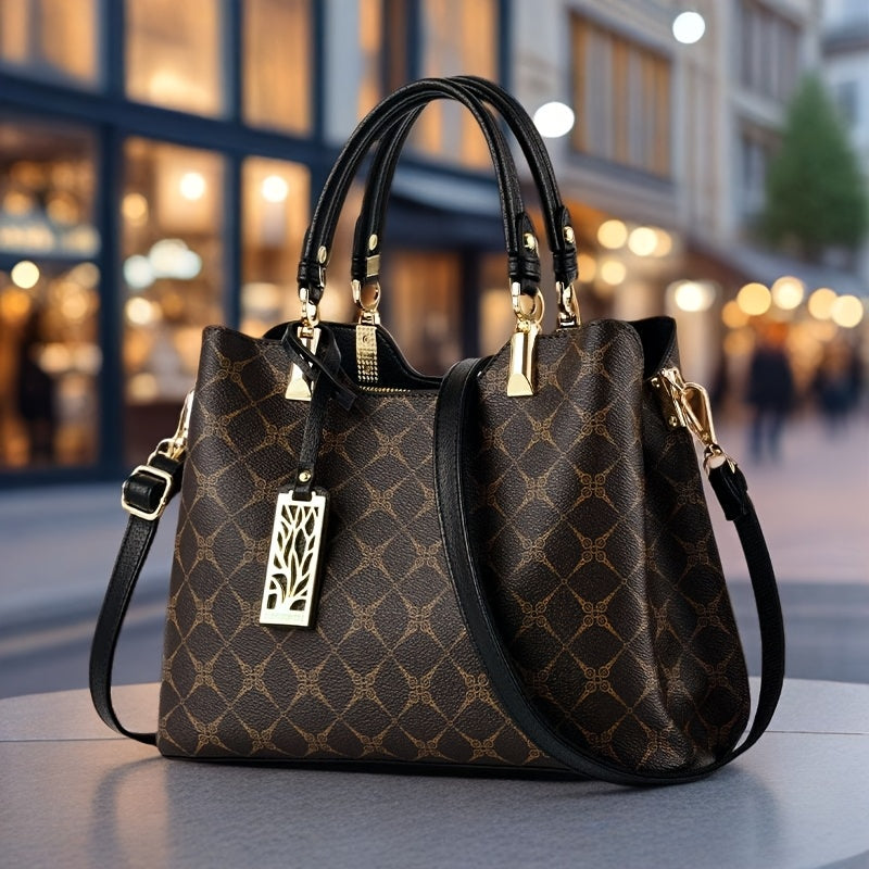 TOP-GRAIN GENUINE LEATHER GEOMETRIC HANDBAG