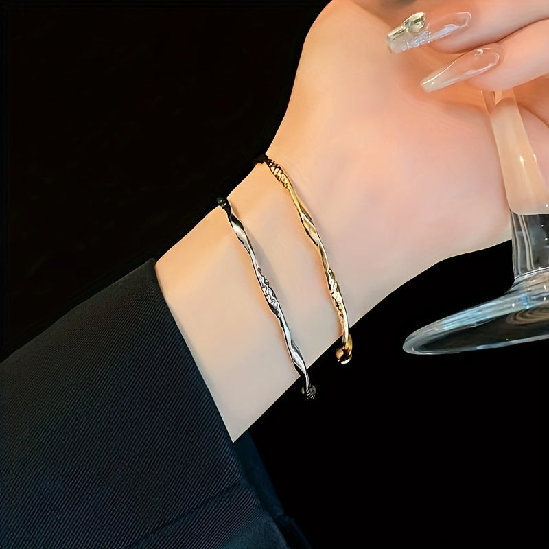 Adjustable Minimalist Twisted Gold Bangle