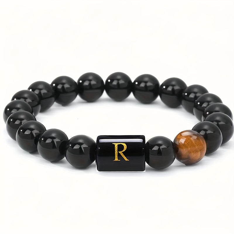 CUSTOM LETTER TIGER EYE BRACELET