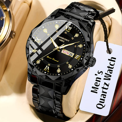 Luxury Stainless Steel Roman Numeral Quartz Watch