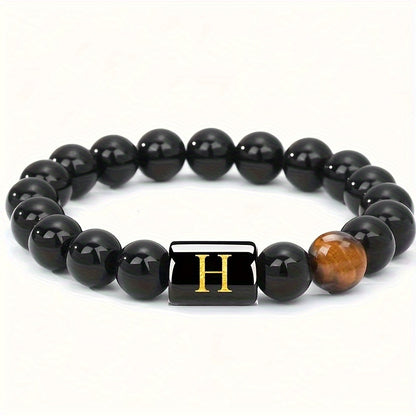 CUSTOM LETTER TIGER EYE BRACELET