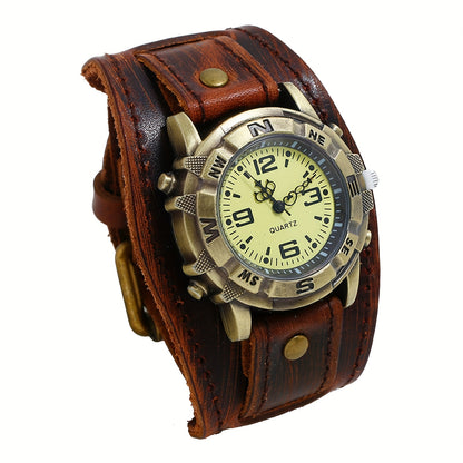 Vintage Steampunk Leather Biker Watch