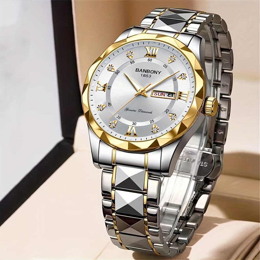Luxury Stainless Steel Roman Numeral Quartz Watch