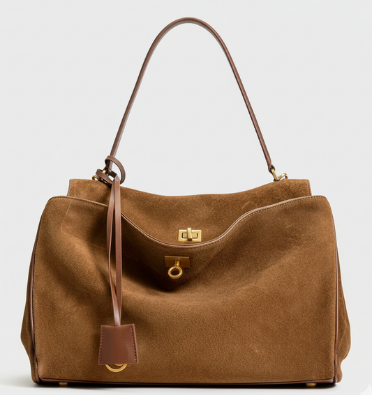 SUEDE GENUINE LEATHER SHOULDER TOTE