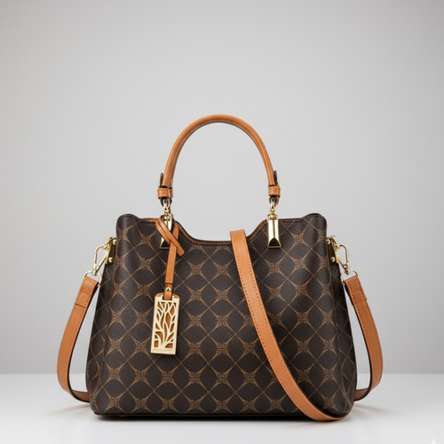 TOP-GRAIN GENUINE LEATHER GEOMETRIC HANDBAG