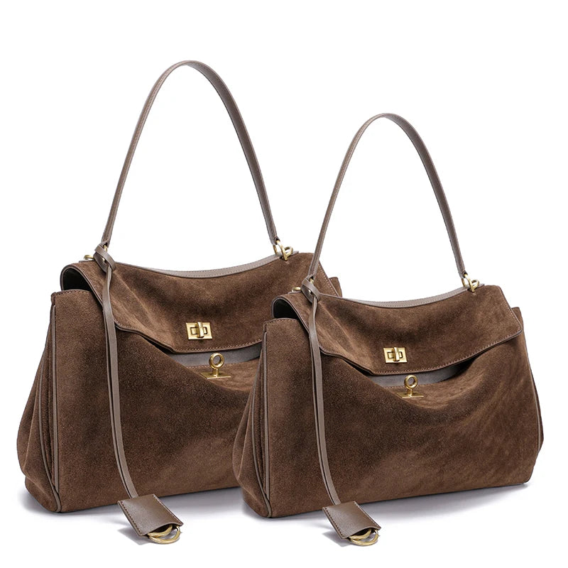 SUEDE GENUINE LEATHER SHOULDER TOTE