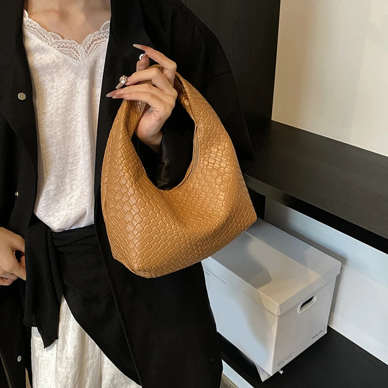 CLASSIC WOVEN EMBOSSED PU LEATHER HOBO BAG