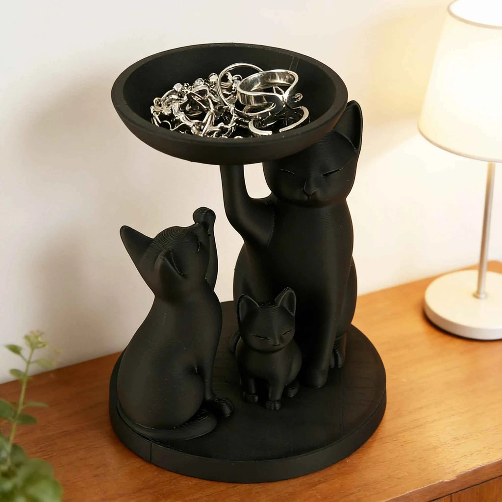 Cross-Border Dark Black Cat Family-Shaped Storage Tray For Retro Cute-Style Desktop Storage Scenario