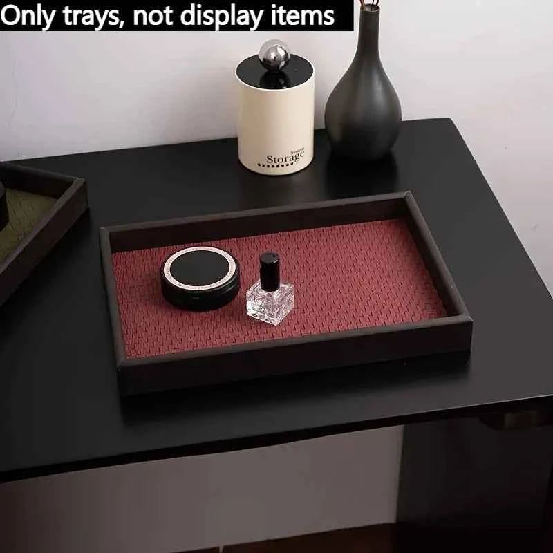 1pc Woven Texture Faux Leather Storage Tray,Watch Jewelry Organizer, Decorative Home Display Tray, Cosmetic Holder, Storage Tray