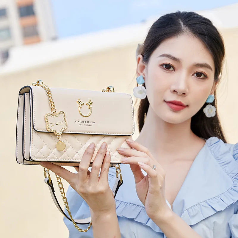 GENUINE LEATHER WOMEN’S CHAIN CROSSBODY BAG