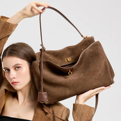SUEDE GENUINE LEATHER SHOULDER TOTE