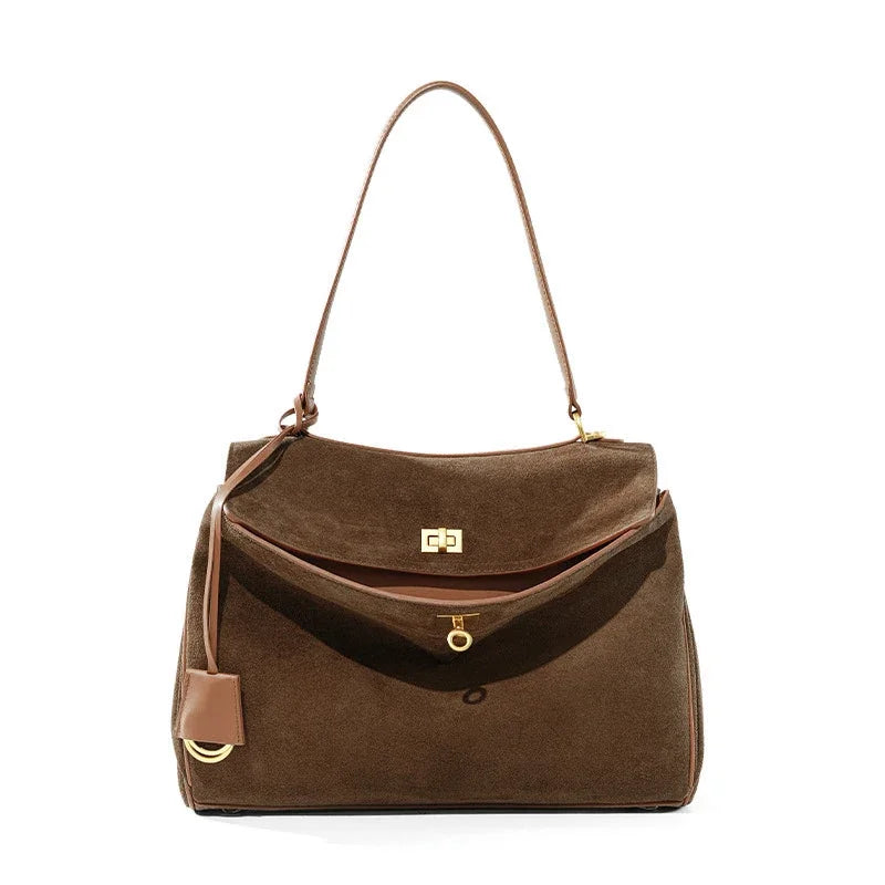 SUEDE GENUINE LEATHER SHOULDER TOTE