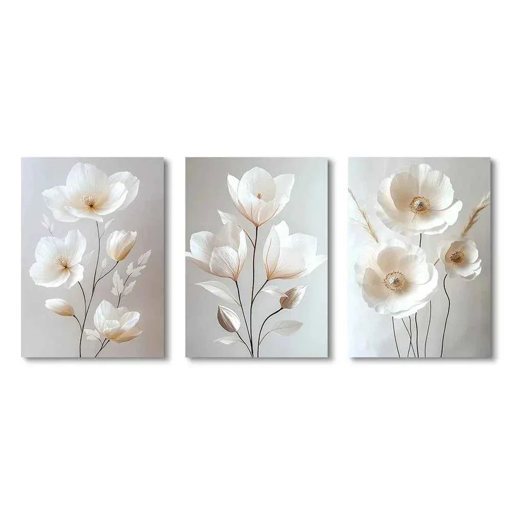 1PC/3PCS Frameless Nordic Beige Peony Flowers Canvas Painting Modern Floral Botanical Posters Aesthetic Wall Art Home Decoration