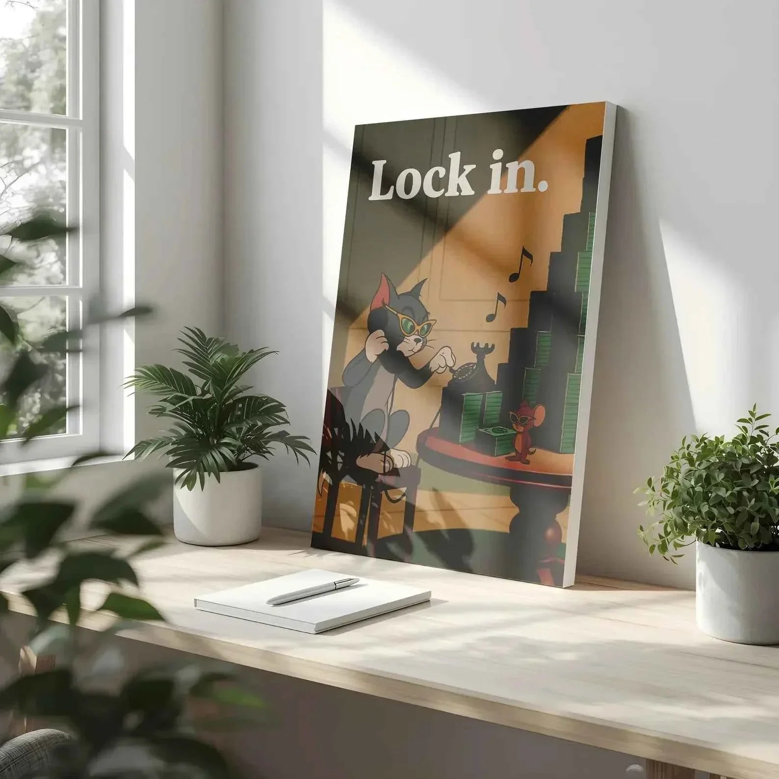 Lock In Wall Art Canvas Print – Motivational Money Poster, Inspired Funny Hustle Art, Vintage Cartoon Wall Home Office Decor