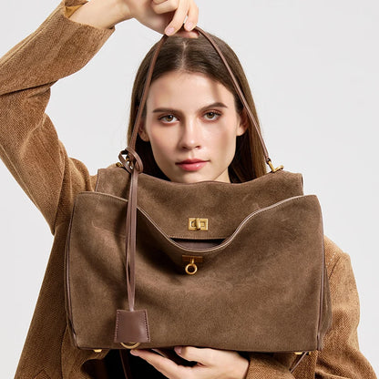 SUEDE GENUINE LEATHER SHOULDER TOTE
