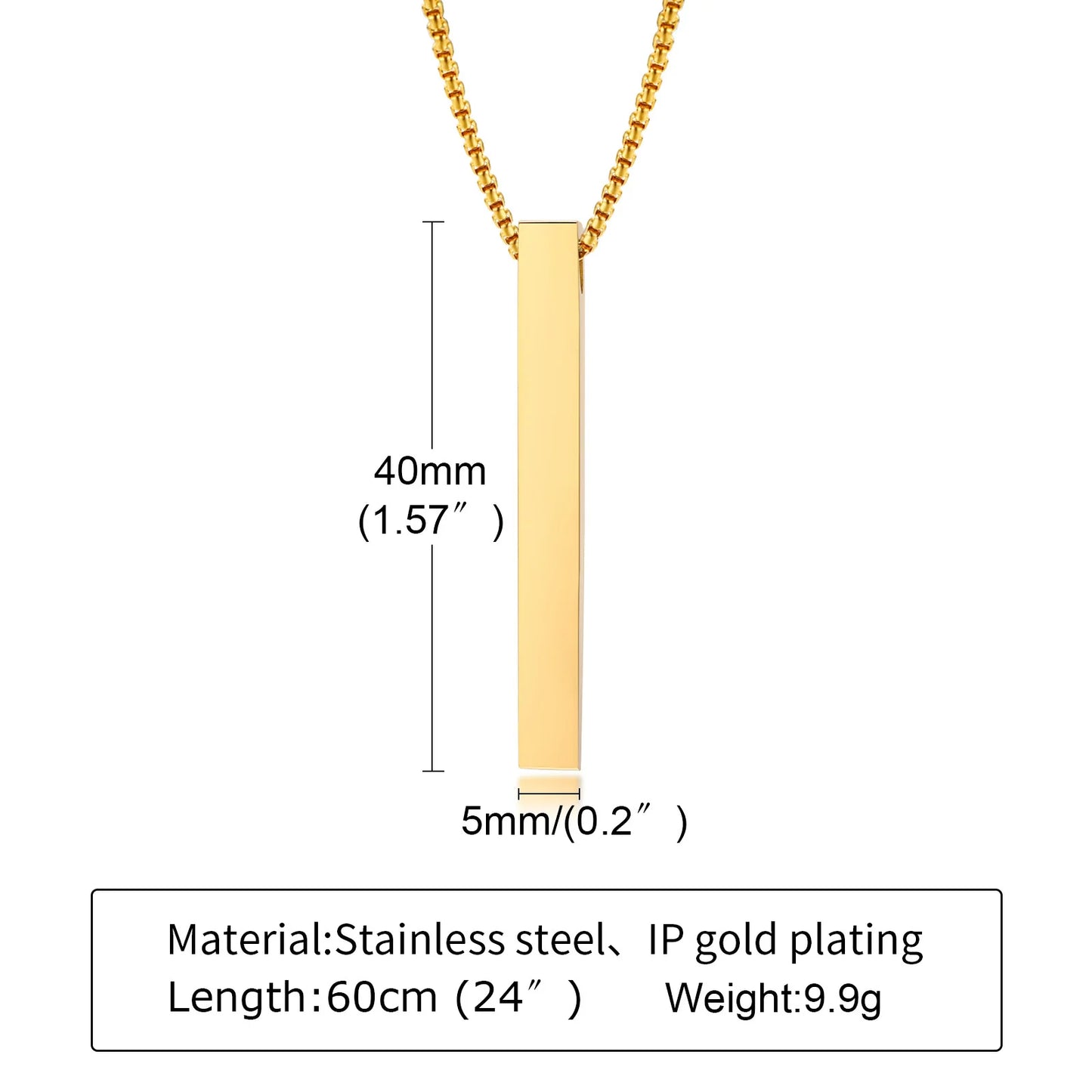 Waterproof Stainless Steel Bar Necklace
